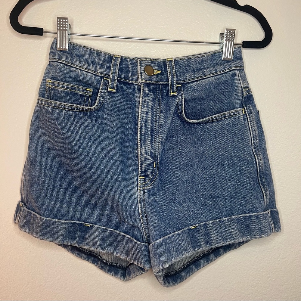 Denim high-waist cuff short